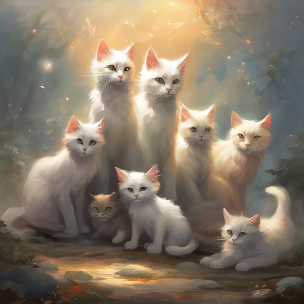 a litter of cats with one cat gray and smaller than the others