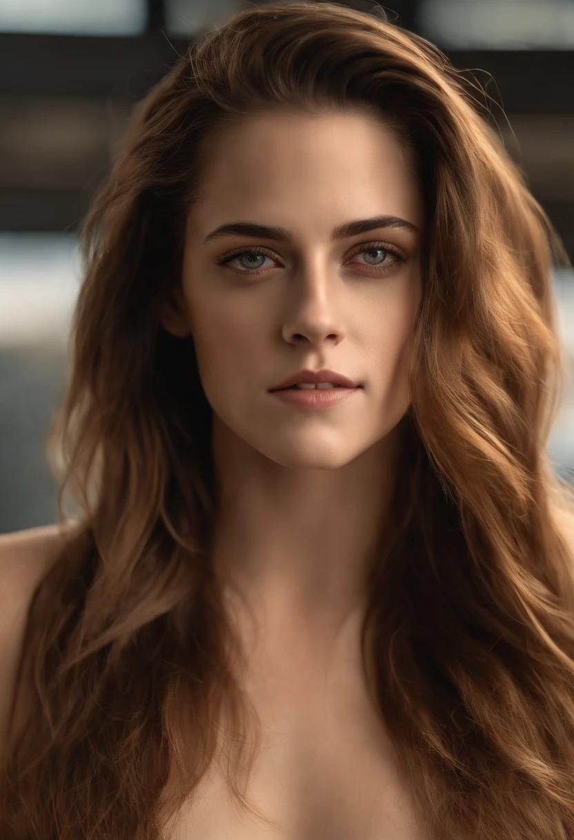 Kristen Stewart, (cabelo curto cachos como menino), atmospheric lights, raios de deus, rosto feminino perfeito, ultradetalhado, com listras branco, pele detalhada, ultra realista, bokeh, sharp features, melhor qualidade, ultra alta res, rosto detalhado, rosto realista, corpo inteiro, foto crua, profundidade de campo rasa, hdr, 8k, cinemactic, olhos ultra-contados, ultra realismo, hiper realismo luz suave, (Top Quality, 8k), Micro bikini underwear, Description Ultra-thin, The nipple tips are protruding, The pubic shape is clearly visible, Pernas bem abertas, ((Corte em camada, grande: 1.2)), Dormir na cama, Transparent pubic area, bra white, seios enormes
