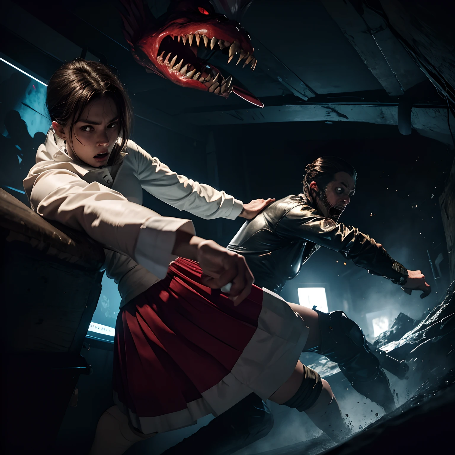 Arte de terror, temor, La mejor calidad, Obra maestra, ultra-high-resolution, (fotorrealista:1.4), GoPro, Action shot of a terrifying ghost battling the viewer, boxeo, Dynamic movement, (en la arena), horripilante, vestido blanco, desconcertante, inquietante, terrifying, 80mm, horror lighting, Dynamic action