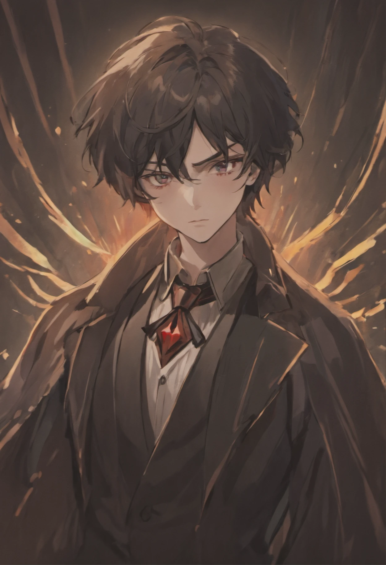 Adult male around 28 years, pale skin, dark long hair, a sharp but pretty face, long lashes, and beautiful eyes, vampire, handsome, formal and gothic attire, calm, bishonen, refined