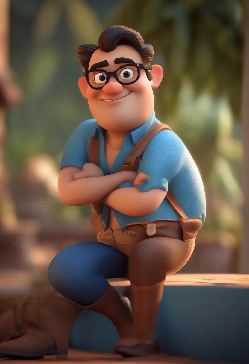 Cartoon character of a man with black glasses and a blue shirt, animation character, Caractere estilizado, animation style rendering, 3D estilizado, Arnold Maya render, 3 d render stylized, toon render keyshot, Personagem 3D, Personagem 3D, 3d rendering stylized, 3 d character render, personagem de desenho animado, Personagem de close up, Pose de personagem,  (Estilo Pixar) (master part:1.2) (Bokeh) (best quality) (pele detalhada) (textura detalhada) (8k) (argila) (Cinematic lighting) (foco nítido