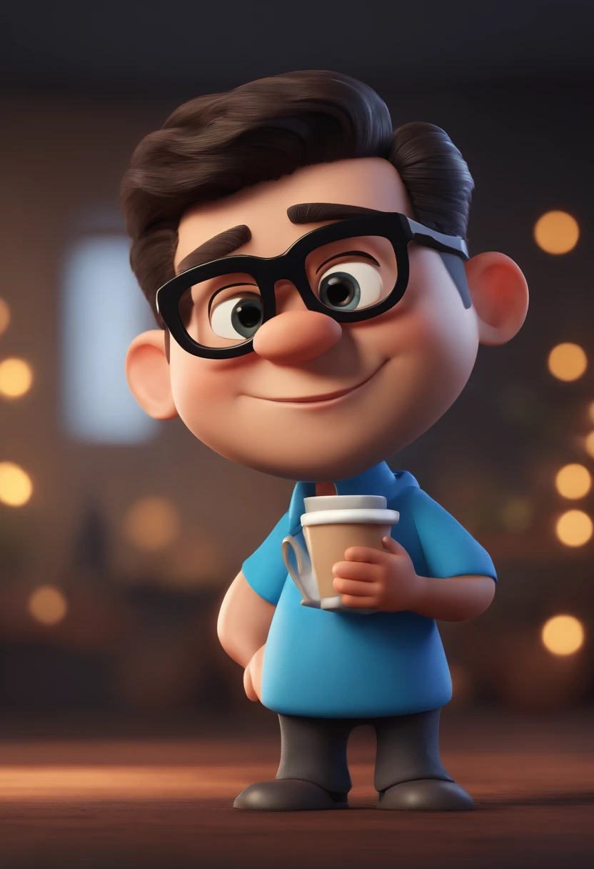 Cartoon character of a man with black glasses and a blue shirt, animation character, Caractere estilizado, animation style rendering, 3D estilizado, Arnold Maya render, 3 d render stylized, toon render keyshot, Personagem 3D, Personagem 3D, 3d rendering stylized, 3 d character render, personagem de desenho animado, Personagem de close up, Pose de personagem,  (Estilo Pixar) (master part:1.2) (Bokeh) (best quality) (pele detalhada) (textura detalhada) (8k) (argila) (Cinematic lighting) (foco nítido