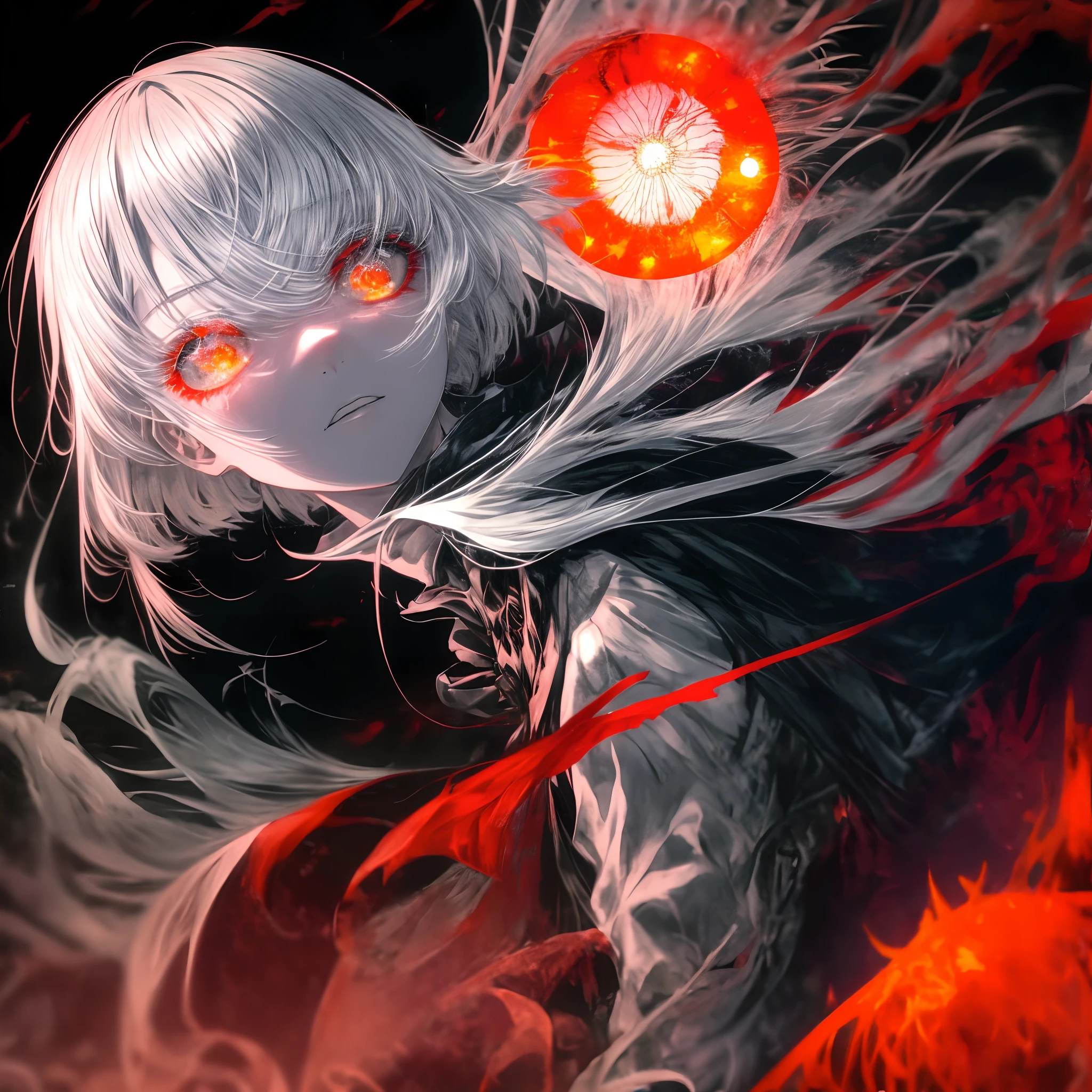a closeup of big demonic eyes, compound eyes, Unique demon ghouls, Unusual pupils,Kaneki, Monochrome, Radioactive light, anime2018::1, neon::1, neon color::1,, Part 1.5, detaled face, ultra quality, Ultra Graphics, Flowering 1.0, l vampire, depression, ultra realistis, Anime IRL,Anime girl, Dark gothic Style, HDR, RTX, The body shatters , Detailed Face,soft-lighting, makoto sinkai,Digital Painting,looking up at the camera", 8K, big dreamy eyes,blurry, Smooth soft skin, Cloned face, Symmetrical, orange liquid, leaks from the eyes,anime art,photo, Face cracking , ......key: orange, blood from the eyes, Realistic, Realistic light, Realistic anime, realistic shadows, Liquid, depressive, Clouds, Sakura, spider lily , A detailed eye, eyes focus, Lashes, fluffy lower eyelashes:1.5, pale face, Very orange eyes, gloomy horror atmosphere, Scary picture, woods, mist, orange Liquid, flowing down from the trees, Dark atmosphere, The body shatters, braids, Sateen, blood on the ground, fire, eye closeup,The Better Generation, Ultra Generation, Generation 3000, 2048×2048......, Face detailing, Detailing clothes, Symmetrical balance, Tokyo Ghoul, death note, castlevania, l vampire, Kaneki, Anime 2020, Water and sky, black hair,Detailed hair, Tokyo Ghoul, death note, castlevania, Kaneki, l vampire, Depressive art, depression, ennui, Sadness, cry, pain, Black smoke, Black Energy, Tentacles, Kagune, bloods, blood on the face, A sea of blood, fetters, barbed wire, fire, Wide-angle camera, lots of fine detail, spider lily, Sakura, Sweet, Scalopendra, Black background, horror film, Hole in the case, Dead Inside, Dead Art, lying on the grass, Manga style, comic style, Multiple frames, The body is destroyed, Manga page, Eyes are everywhere, Lots of eyes in the background, Drawing of Ishida sui, art of Ishida sui, in the style of Ishida sui, Two people, in full growth, depressive posture, Spider flowers