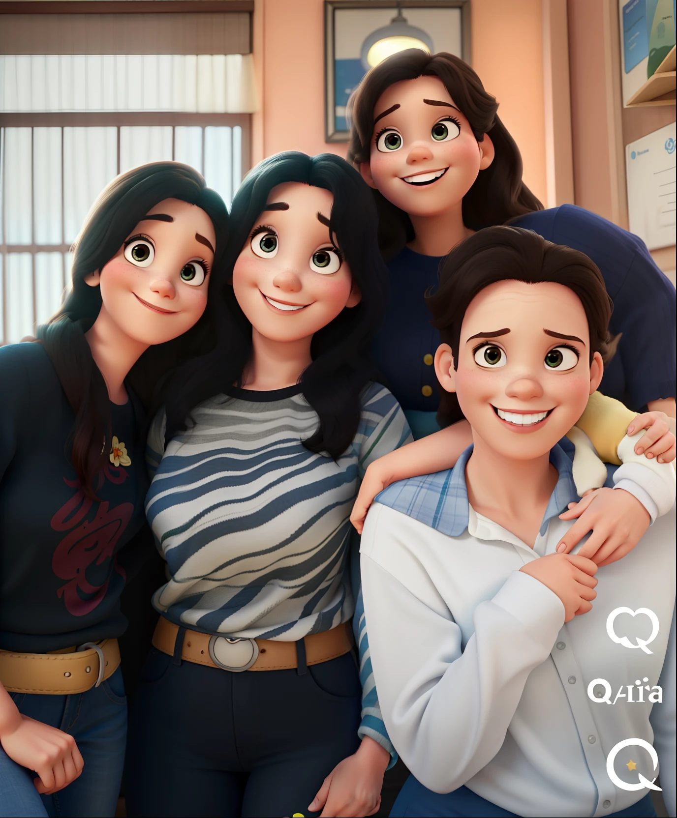 A Disney Pixar family with mother and 3 daughters,, alta qualidade, melhor qualidade