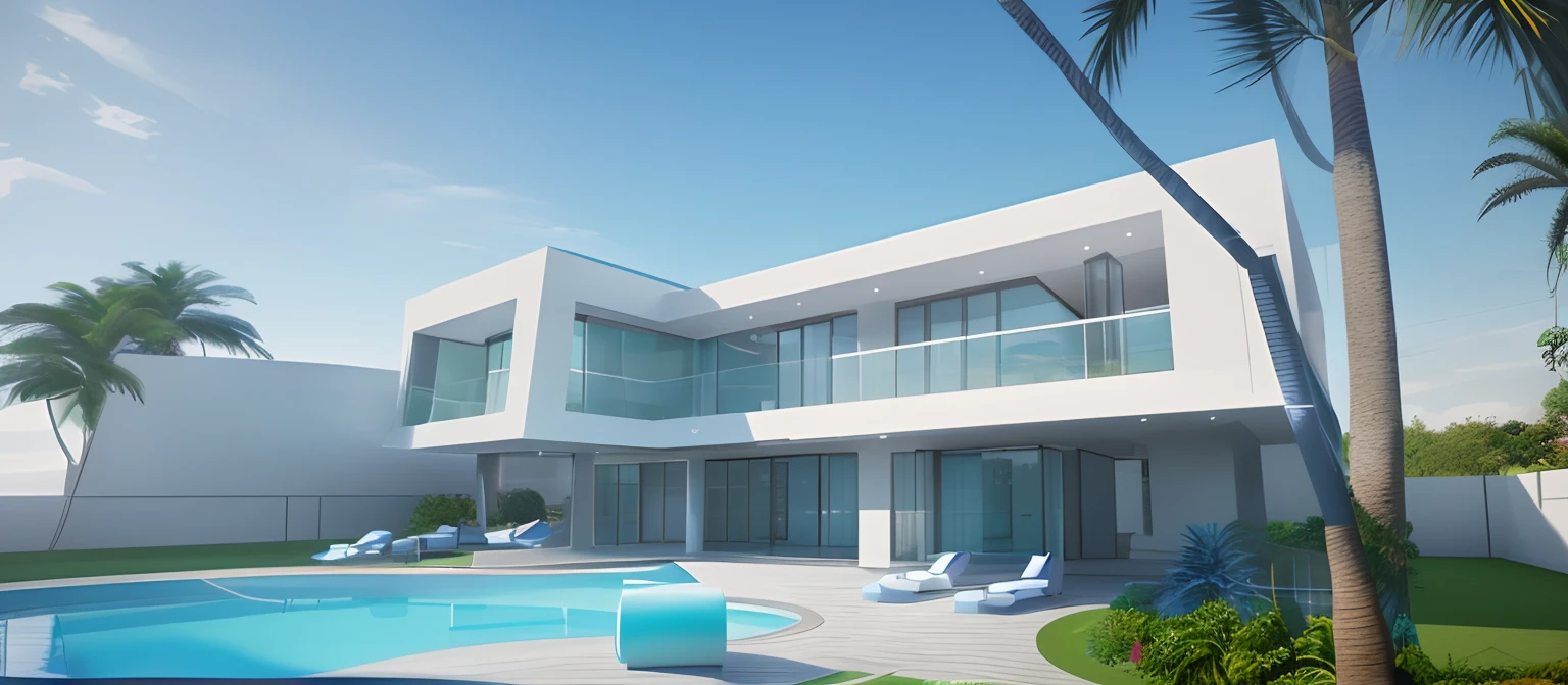 a rendering of a house with a pool and a patio, exterior design, concept house, contemporary house, front view dramatic, front facing view, conceptual rendering, large modern residence, d render, residential design, custom modern castle, mantra rendering, architectural concepts, architectural 3 d render, frontview, front view, vue 3d render, architectural render, all white render