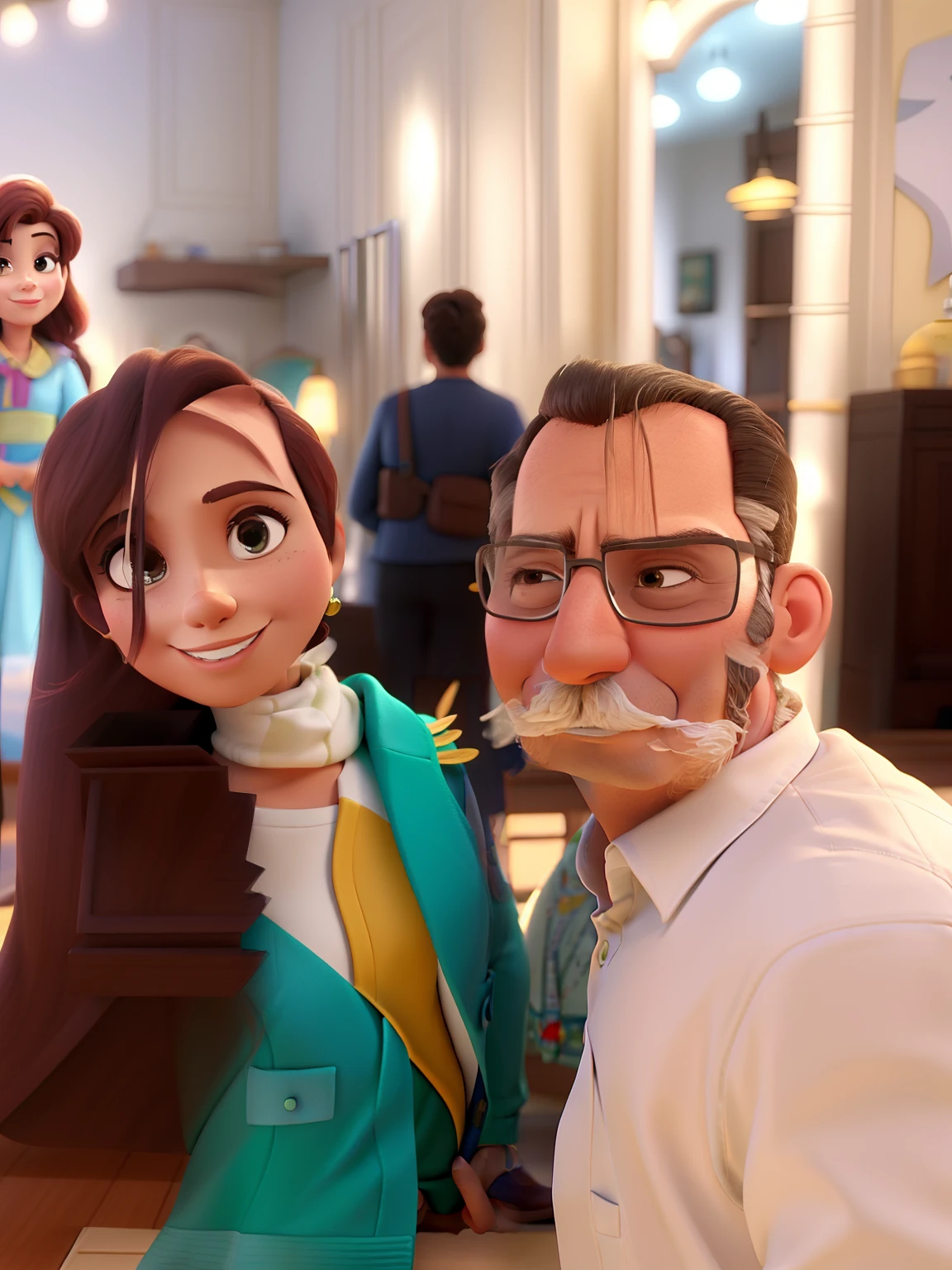 Casal (homem ruivo e mulher branca) no estilo Disney Pixar, alta qualidade, melhor qualidade.