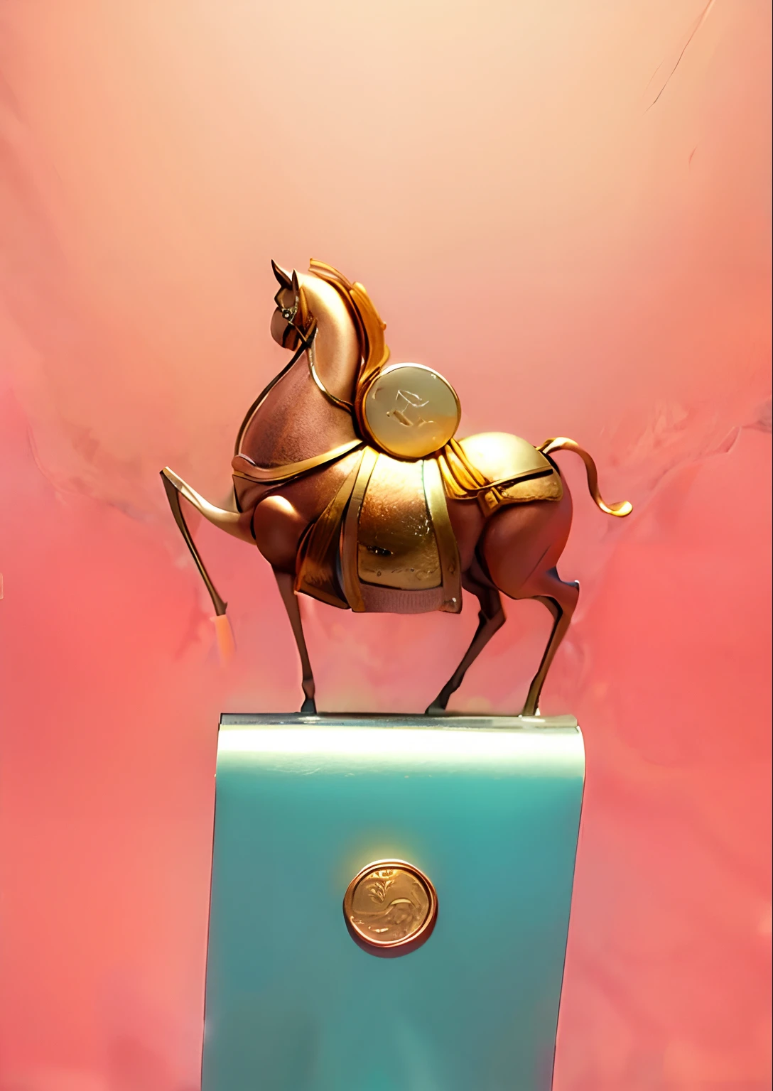 A horse carries a copper coin on its back，Made of stainless steel，More nuanced，stainless steel color