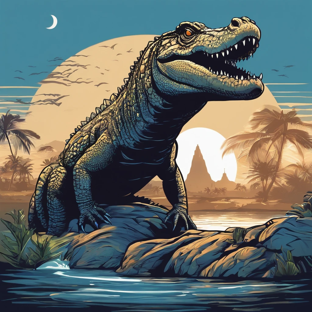 /Imagine the prompt: crocodiles、a sticker、agitation、Glossy、by disney、outlines、vector、Fantasia、White background、detaileds