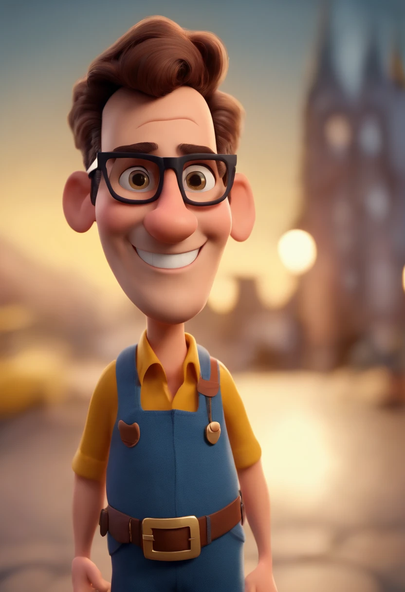 Cartoon character of a man wearing black glasses and a blue shirt, um personagem animado, Caractere estilizado, animation style rendering, 3D estilizado, Arnold Maya render, 3 d render stylized, toon render keyshot, Personagem 3D, Personagem 3D, 3d rendering stylized, 3 d character render, personagem de desenho animado, Personagem de close up, Pose de personagem, (Estilo Pixar) (master part:1.2) (Bokeh) (best quality) (pele detalhada) (textura detalhada) (8k) (argila) (Cinematic lighting) (foco nítido,Senta e vaza a parte superior do corpo