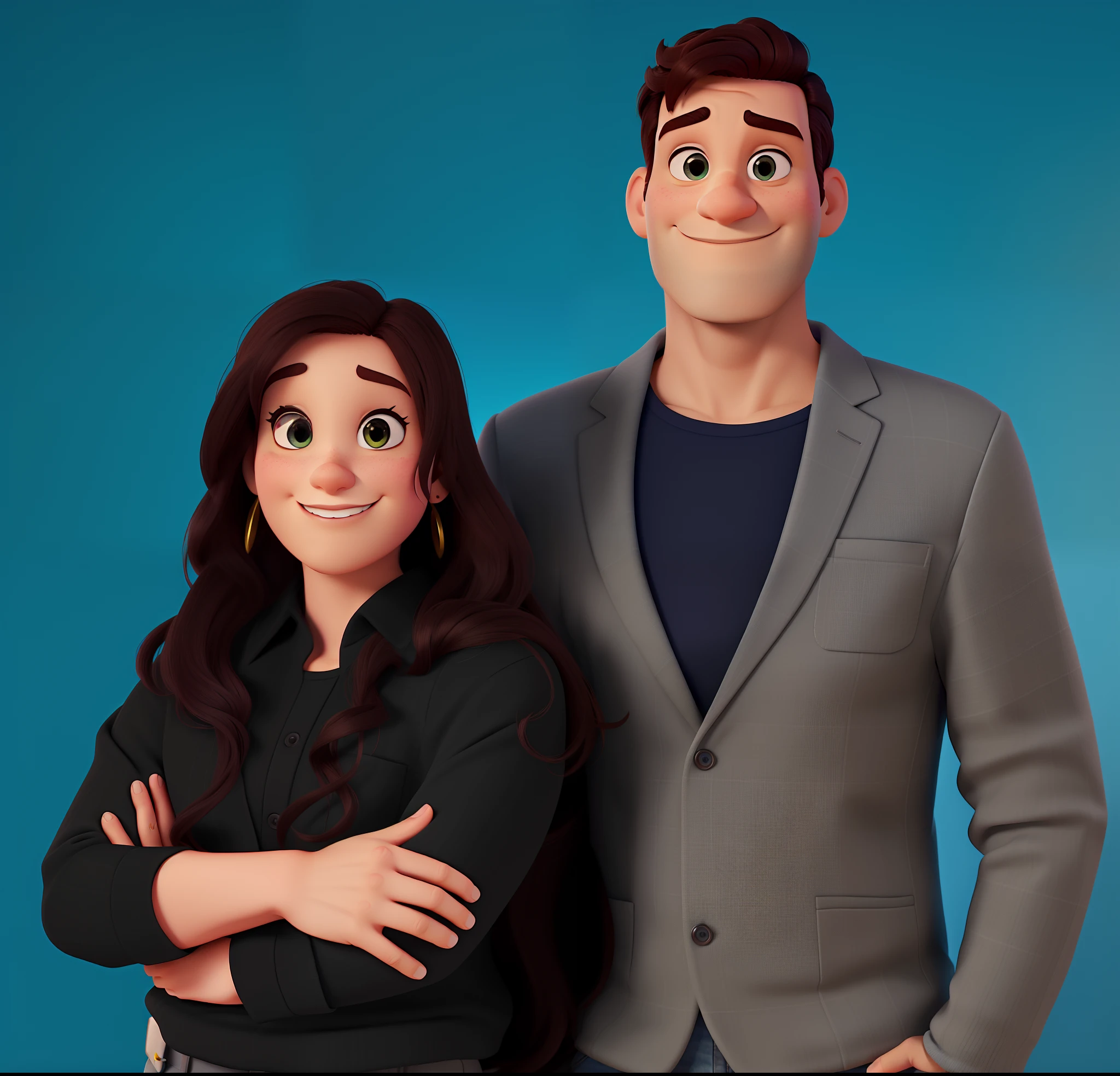 Um Homem e uma mulher, estilo diney pixar, with realistic image strokes, alta qualidade, melhor qualidade