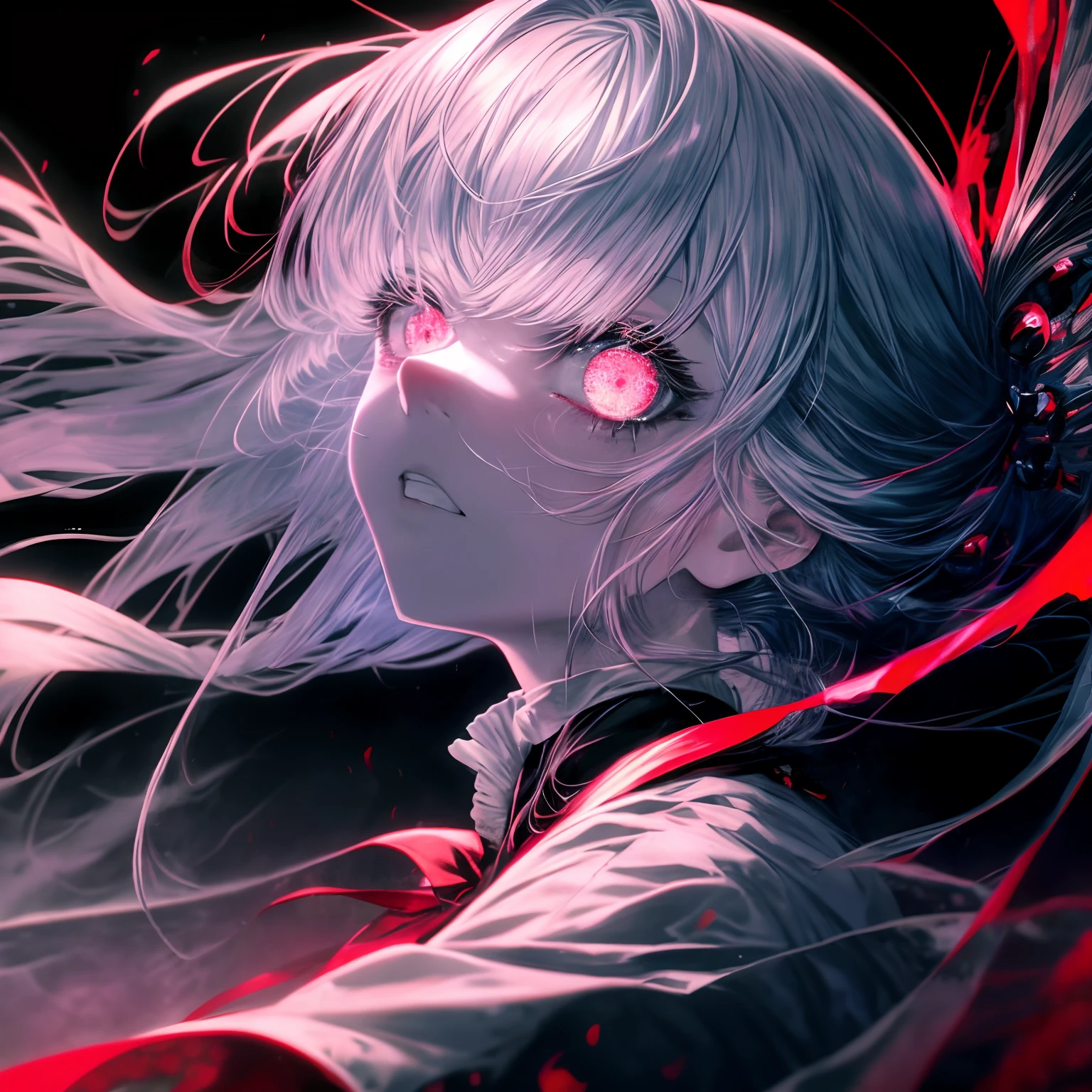 a closeup of  big demonic eyes, compound eyes, Unique demon ghouls, Unusual pupils,Kaneki, Monochrome, Radioactive light, anime2018::1,  neon::1, Neon color::1,, Part 1.5, detaled face, ultra quality, Ultra Graphics,  Flowering 1.0, l vampire, depression, ultra realistis, Anime IRL,Anime girl, Dark gothic Style, HDR, RTX, The body shatters , Detailed Face,soft-lighting, makoto sinkai,Digital Painting,looking up at the camera",  8K, big dreamy eyes,blurry, Smooth soft skin, Cloned face, Symmetrical, pink liquid, leaks from the eyes,anime art,photo, Face cracking  , ......key: pink, blood from the eyes, Realistic, Realistic light, Realistic anime, realistic shadows, Liquid, depressive, Clouds, Sakura, spider lily , A detailed eye, eyes focus, Lashes, fluffy lower eyelashes:1.5, pale face, Very pink eyes, gloomy horror atmosphere, Scary picture, woods, mist, pink Liquid, flowing down from the trees, Dark atmosphere, The body shatters, braids, Sateen, blood on the ground, fire, eye closeup,The Better Generation, Ultra Generation, Generation 3000, 2048×2048......, Face detailing, Detailing clothes, Symmetrical balance, Tokyo Ghoul, death note, castlevania, l vampire, Kaneki, Anime 2020, Water and sky, black hair,Detailed hair, Tokyo Ghoul, death note, castlevania, Kaneki, l vampire, Depressive art, depression, ennui, Sadness, cry, pain, Black smoke, Black Energy, Tentacles, Kagune, bloods, blood on the face, A sea of blood, fetters, barbed wire, fire, Wide-angle camera, lots of fine detail, spider lily, Sakura, Sweet, Scalopendra, Black background, horror film, Hole in the case, Dead Inside, Dead Art, lying on the grass, Manga style, comic style, Multiple frames, The body is destroyed, Manga page, Eyes are everywhere, Lots of eyes in the background, Drawing of Ishida sui, art of Ishida sui, in the style of Ishida sui, Two people, in full growth, depressive posture, Spider flowers