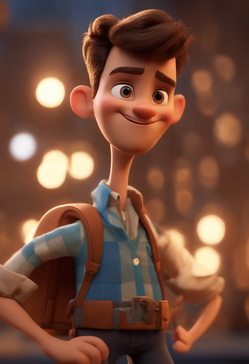 personagem dos desenhos animados de um homem com uma camisa azul, animation character, Caractere estilizado, animation style rendering, 3D estilizado, Arnold Maya render, 3 d render stylized, toon render keyshot, Personagem 3D, Personagem 3D, 3d rendering stylized, 3 d character render, personagem de desenho animado, Personagem de close up, Pose de personagem,  (Estilo Pixar) (master part:1.2) (Bokeh) (best quality) (pele detalhada) (textura detalhada) (8k) (argila) (Cinematic lighting) (foco nítido