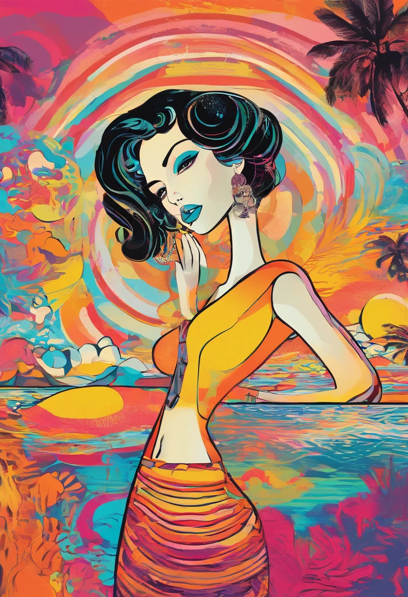 A woman standing in front of a body of water, Shutterstock, Surrealismo, each face defines precisely, uma foto do oceano, paradise in the background, foto portait foto de perfil