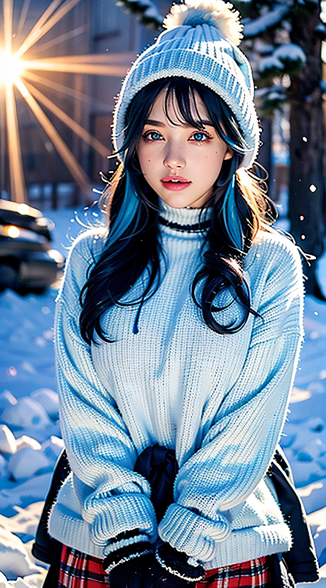 (Beautiful 18-year-old ebony Won Pine Mountain, Snow, boulders), (Oversized jacket, Woolly Sweater, Wool hat, Earmuffs), legwarmers, Snow boots, (Erect,
BREAK
((Best Quality)), ((masutepiece)), (Detailed), Realistic, absurderes, 8K UHD, High Definition, ultra-detailliert, high quality texture, Intricate details, Detailed texture, Finely detailed, high detailing, extremely details CG, high quality shadow, (Lens Flare, sunbeams, godrays),
BREAK
(Cute little girl s, American mixed), (Huge breasts), (Sparkling blue eyes), (Light blue hair), (bust portrait), puffies, Light snow particles float,masterpiece, top-quality, hightquality, hight resolution