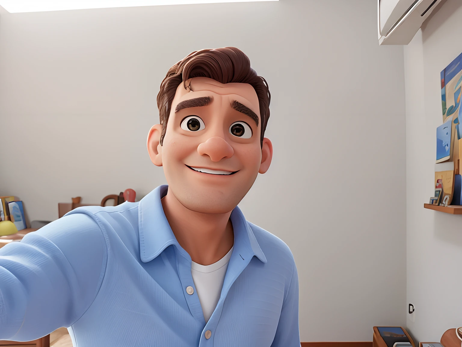 Homem na casa dos 40 anos, tirando selfie ao ar livre