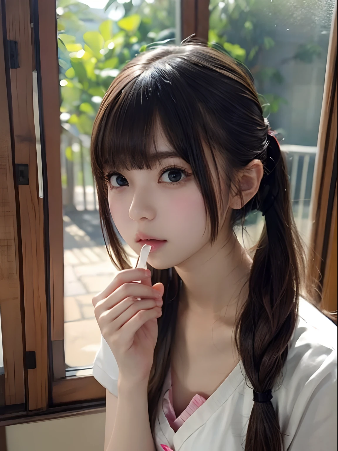 A very cute girl with a penis in her mouth、poneyTail、stark naked、I'm 18 years old, but I look very young