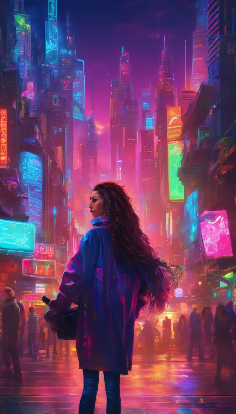 uma pintura de uma mulher com cabelos longos e cabelos coloridos, Beautiful digital illustration, stunning digital illustration, lindo arte digital, a beautiful artwork illustration, bela arte digital, bela arte digital, exquisite digital illustration, intrincada pintura digital, arte digital muito bonita, pintura digital vibrante, linda arte digital linda, psychedelic flowing hair, pintura digital colorida, arte digital inspiradora, arte digital estilizada