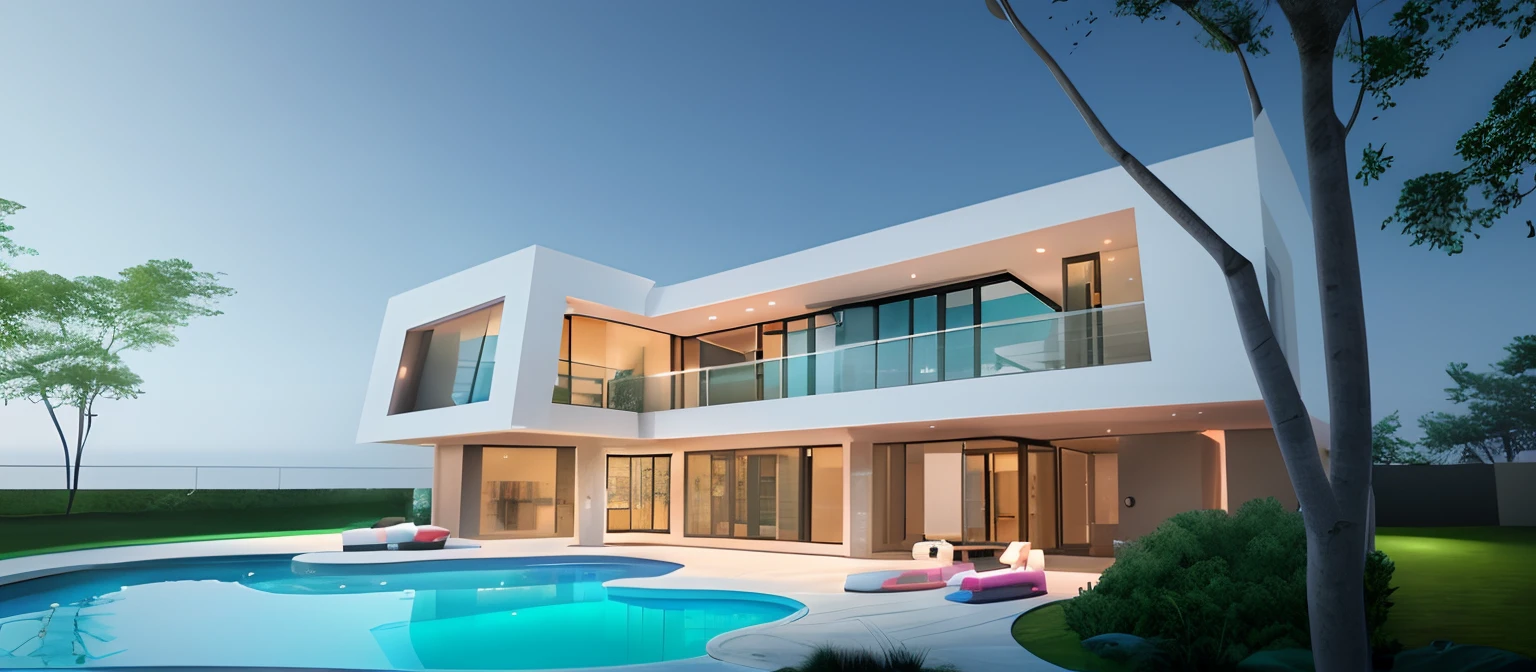 a rendering of a house with a pool and a patio, exterior design, concept house, contemporary house, front view dramatic, front facing view, conceptual rendering, large modern residence, d render, residential design, custom modern castle, mantra rendering, architectural concepts, architectural 3 d render, frontview, front view, vue 3d render, architectural render, all white render