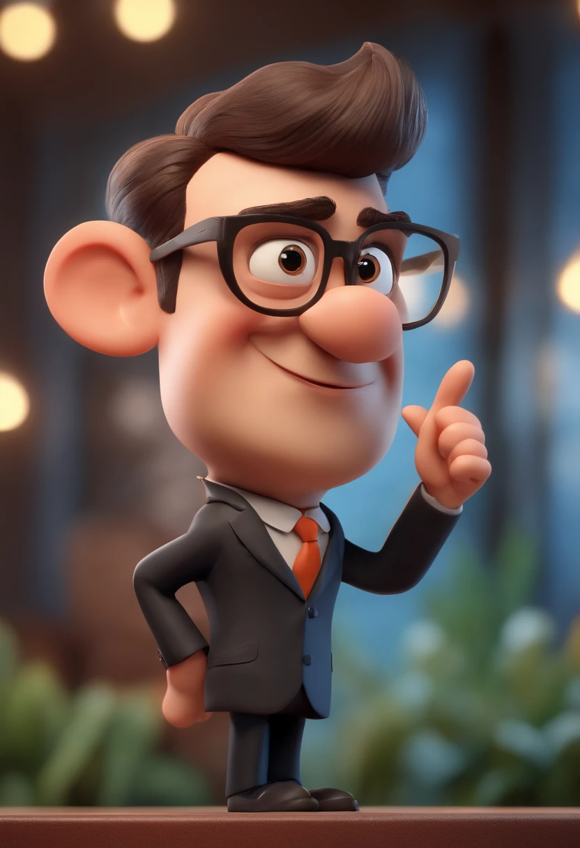 Cartoon character of a lawyer with glasses and suit, animation character, Caractere estilizado, animation style rendering, 3D estilizado, Arnold Maya render, 3 d render stylized, toon render keyshot, Personagem 3D, Personagem 3D, 3d rendering stylized, 3 d character render, personagem de desenho animado, Personagem de close up, Pose de personagem, (Estilo Pixar) (master part:1.2) (Bokeh) (best quality) (pele detalhada) (textura detalhada) (8k) (argila) (Cinematic lighting) (foco nítido