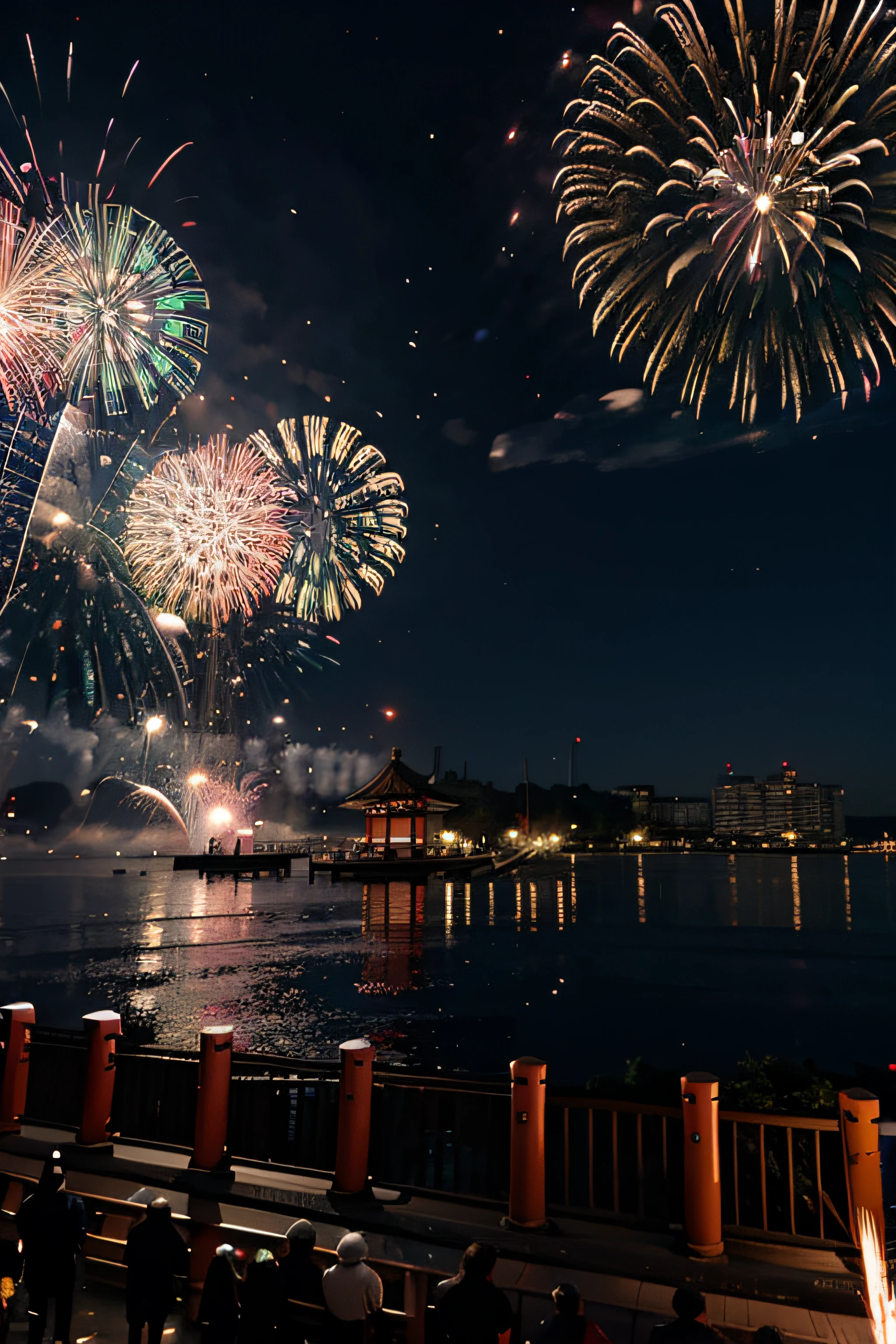 anime, group, torii, fireworks