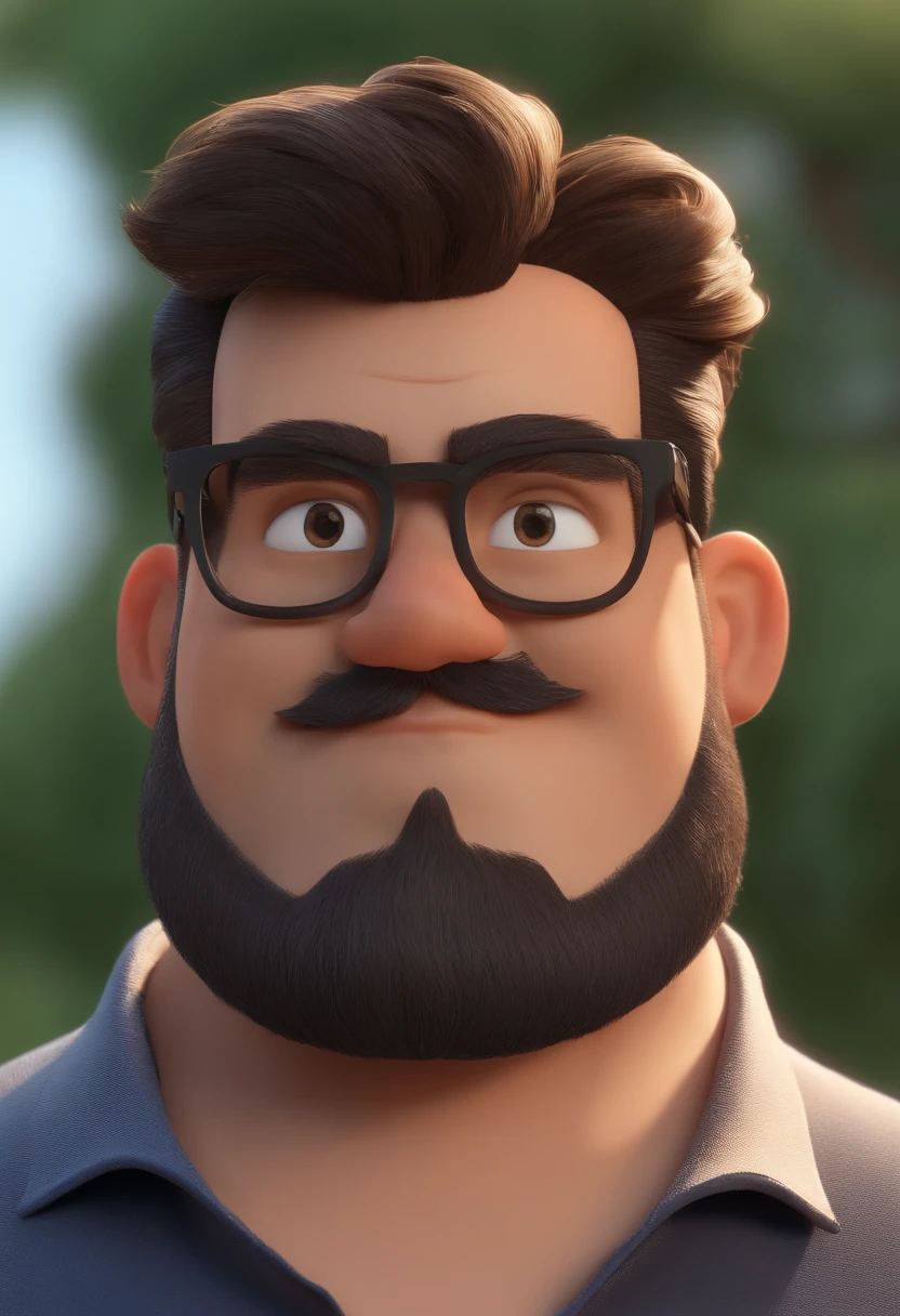 Cartoon character with black glasses and a black polo shirt, cabelo liso, With beard and old school tattoo on his arm, animation character, Caractere estilizado, animation style rendering, 3D estilizado, Arnold Maya render, 3 d render stylized, toon render keyshot, Personagem 3D, Personagem 3D, 3d rendering stylized, 3 d character render, personagem de desenho animado, Personagem de close up, Pose de personagem, (Estilo Pixar) (master part:1.2) (Bokeh) (best quality) (pele detalhada) (textura detalhada) (8k) (argila) (Cinematic lighting) (foco nítido