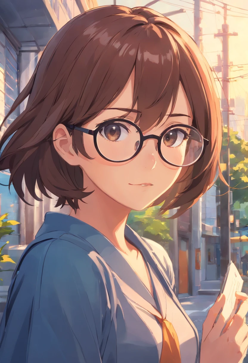 Jovem mulher, cabelo liso castanho, I wear glasses, parda