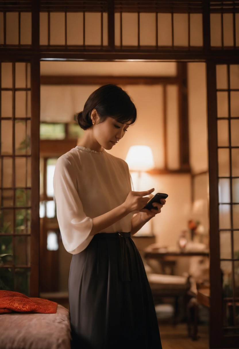 japanes age 30s femele Holding a smartphone Shorthair inside in room