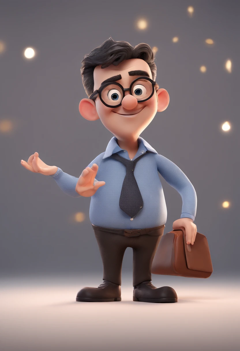Cartoon character of a man with black glasses and a blue shirt, animation character, Caractere estilizado, animation style rendering, 3D estilizado, Arnold Maya render, 3 d render stylized, toon render keyshot, Personagem 3D, Personagem 3D, 3d rendering stylized, 3 d character render, personagem de desenho animado, Personagem de close up, Pose de personagem, (Estilo Pixar) (master part:1.2) (Bokeh) (best quality) (pele detalhada) (textura detalhada) (8k) (argila) (Cinematic lighting) (foco nítido