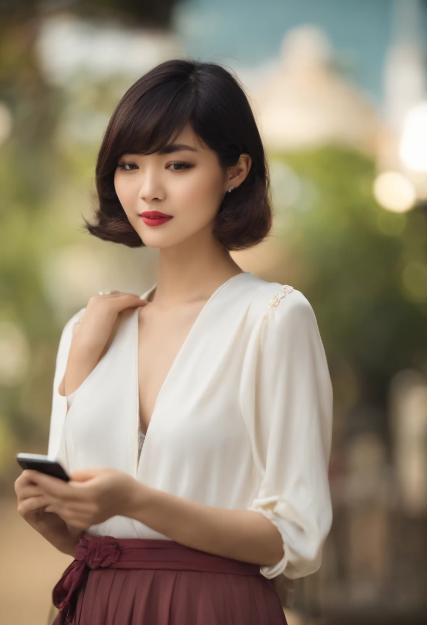 japanes age 30s femele Holding a smartphone Shorthair