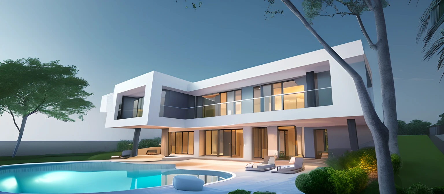 a rendering of a house with a pool and a patio, exterior design, concept house, contemporary house, front view dramatic, front facing view, conceptual rendering, large modern residence, d render, residential design, custom modern castle, mantra rendering, architectural concepts, architectural 3 d render, frontview, front view, vue 3d render, architectural render, all white render