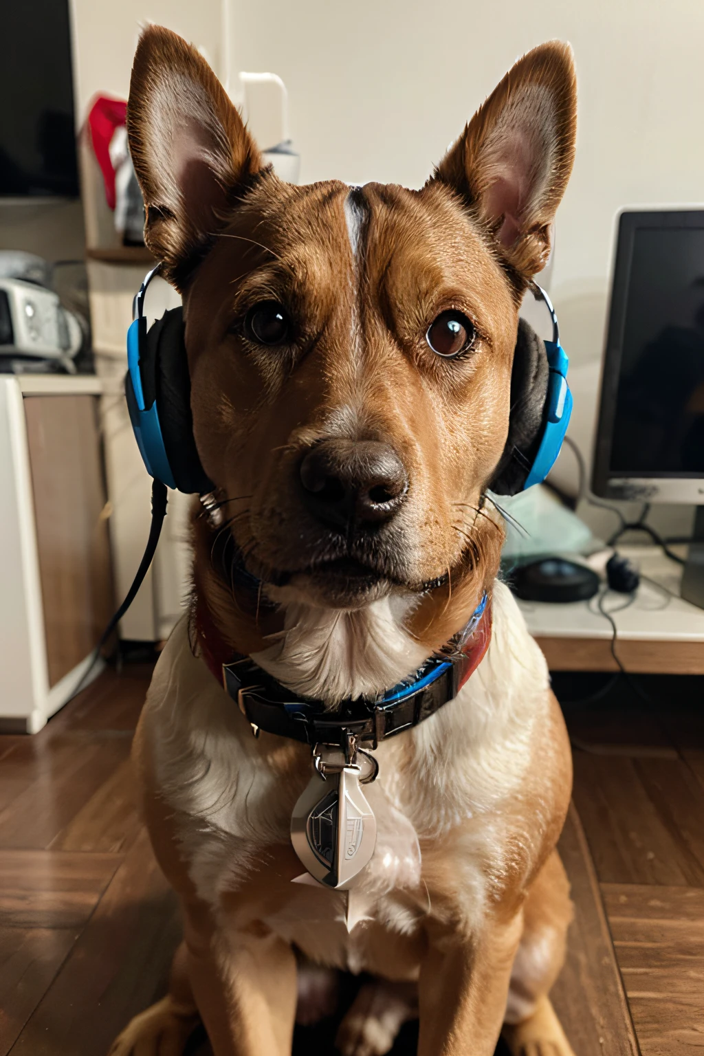 Dog with headset