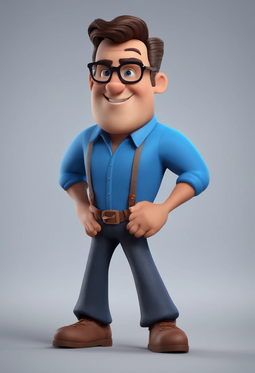 Cartoon character of a man with black glasses and a blue shirt, animation character, Caractere estilizado, animation style rendering, 3D estilizado, Arnold Maya render, 3 d render stylized, toon render keyshot, Personagem 3D, Personagem 3D, 3d rendering stylized, 3 d character render, personagem de desenho animado, Personagem de close up, Pose de personagem,  (Estilo Pixar) (master part:1.2) (Bokeh) (best quality) (pele detalhada) (textura detalhada) (8k) (argila) (Cinematic lighting) (foco nítido