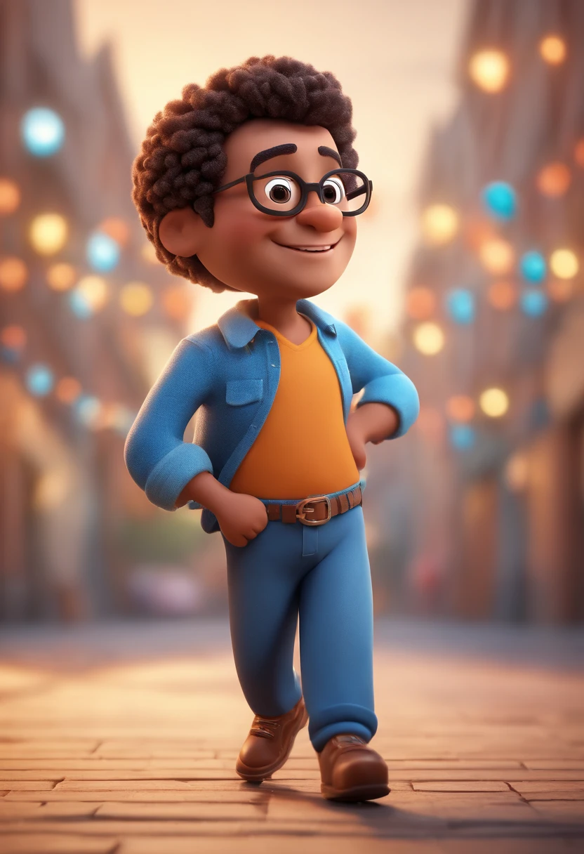 Cartoon character of a man with black glasses and a blue shirt, animation character, Caractere estilizado, animation style rendering, 3D estilizado, Arnold Maya render, 3 d render stylized, toon render keyshot, Personagem 3D, Personagem 3D, 3d rendering stylized, 3 d character render, personagem de desenho animado, Personagem de close up, Pose de personagem, (Estilo Pixar) (master part:1.2) (Bokeh) (best quality) (pele detalhada) (textura detalhada) (8k) (argila) (Cinematic lighting) (foco nítido
