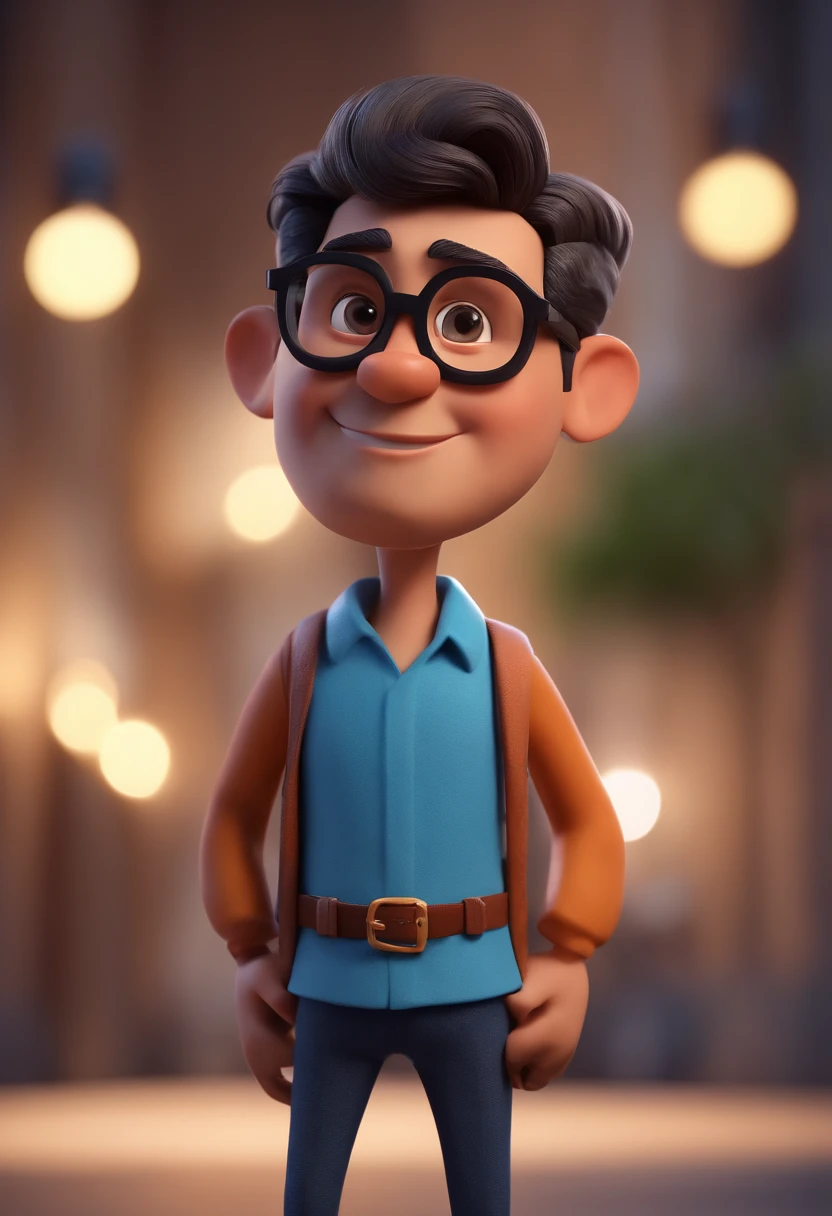 Cartoon character of a man with black glasses and a blue shirt, animation character, Caractere estilizado, animation style rendering, 3D estilizado, Arnold Maya render, 3 d render stylized, toon render keyshot, Personagem 3D, Personagem 3D, 3d rendering stylized, 3 d character render, personagem de desenho animado, Personagem de close up, Pose de personagem, (Estilo Pixar) (master part:1.2) (Bokeh) (best quality) (pele detalhada) (textura detalhada) (8k) (argila) (Cinematic lighting) (foco nítido