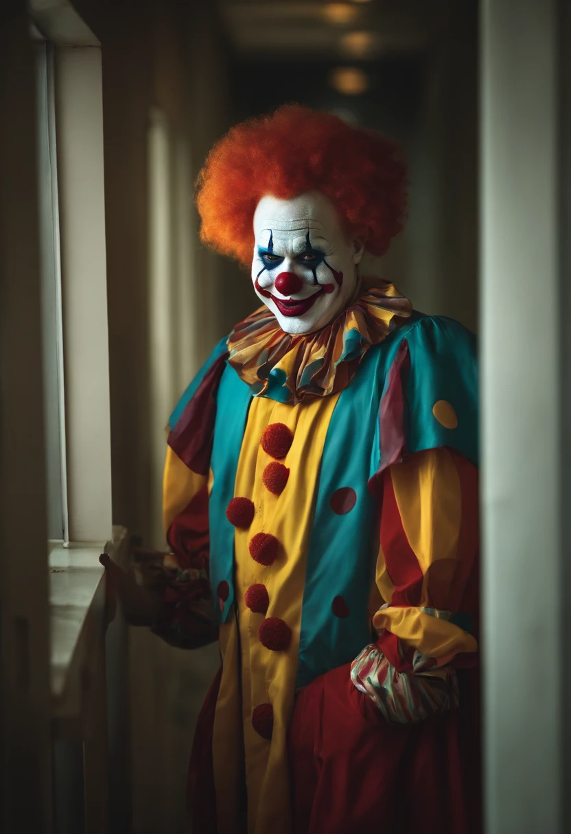 Clown in a hospital hallway