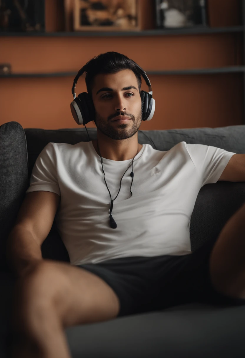 arafed man with earphones on laying on a couch, caio santos, david rios ferreira, alejandro, icaro carvalho, miguel iglesias, carmelo blandino, michael vicente, Henry Alvim Correa, mohamed chahin, inspired by Antônio Parreiras, edu souza, andres rios