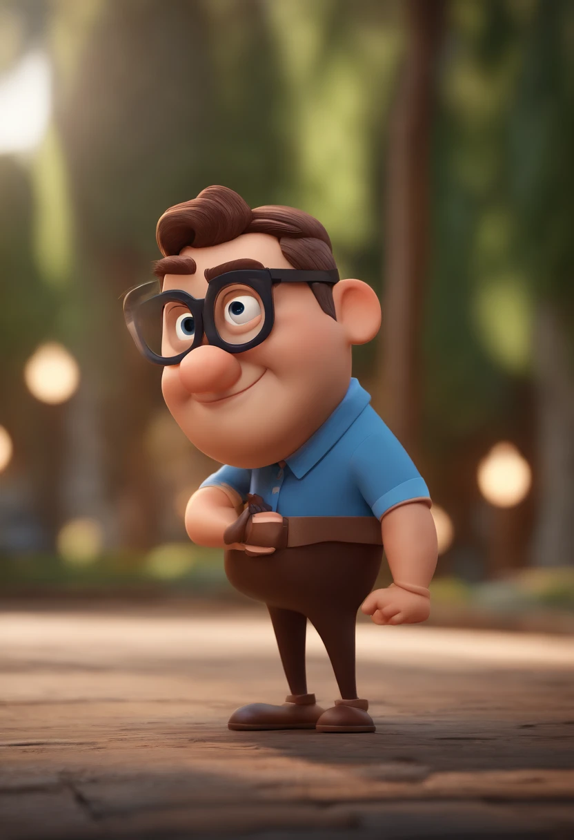 Cartoon character of a man with black glasses and a blue shirt, animation character, Caractere estilizado, animation style rendering, 3D estilizado, Arnold Maya render, 3 d render stylized, toon render keyshot, Personagem 3D, Personagem 3D, 3d rendering stylized, 3 d character render, personagem de desenho animado, Personagem de close up, Pose de personagem,  (Estilo Pixar) (master part:1.2) (Bokeh) (best quality) (pele detalhada) (textura detalhada) (8k) (argila) (Cinematic lighting) (foco nítido