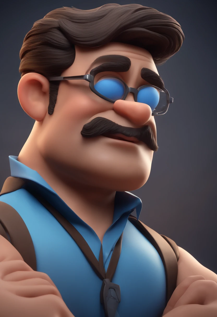 Cartoon character of a man with black glasses and a blue shirt, animation character, Caractere estilizado, animation style rendering, 3D estilizado, Arnold Maya render, 3 d render stylized, toon render keyshot, Personagem 3D, Personagem 3D, 3d rendering stylized, 3 d character render, personagem de desenho animado, Personagem de close up, Pose de personagem,  (Estilo Pixar) (master part:1.2) (Bokeh) (best quality) (pele detalhada) (textura detalhada) (8k) (argila) (Cinematic lighting) (foco nítido