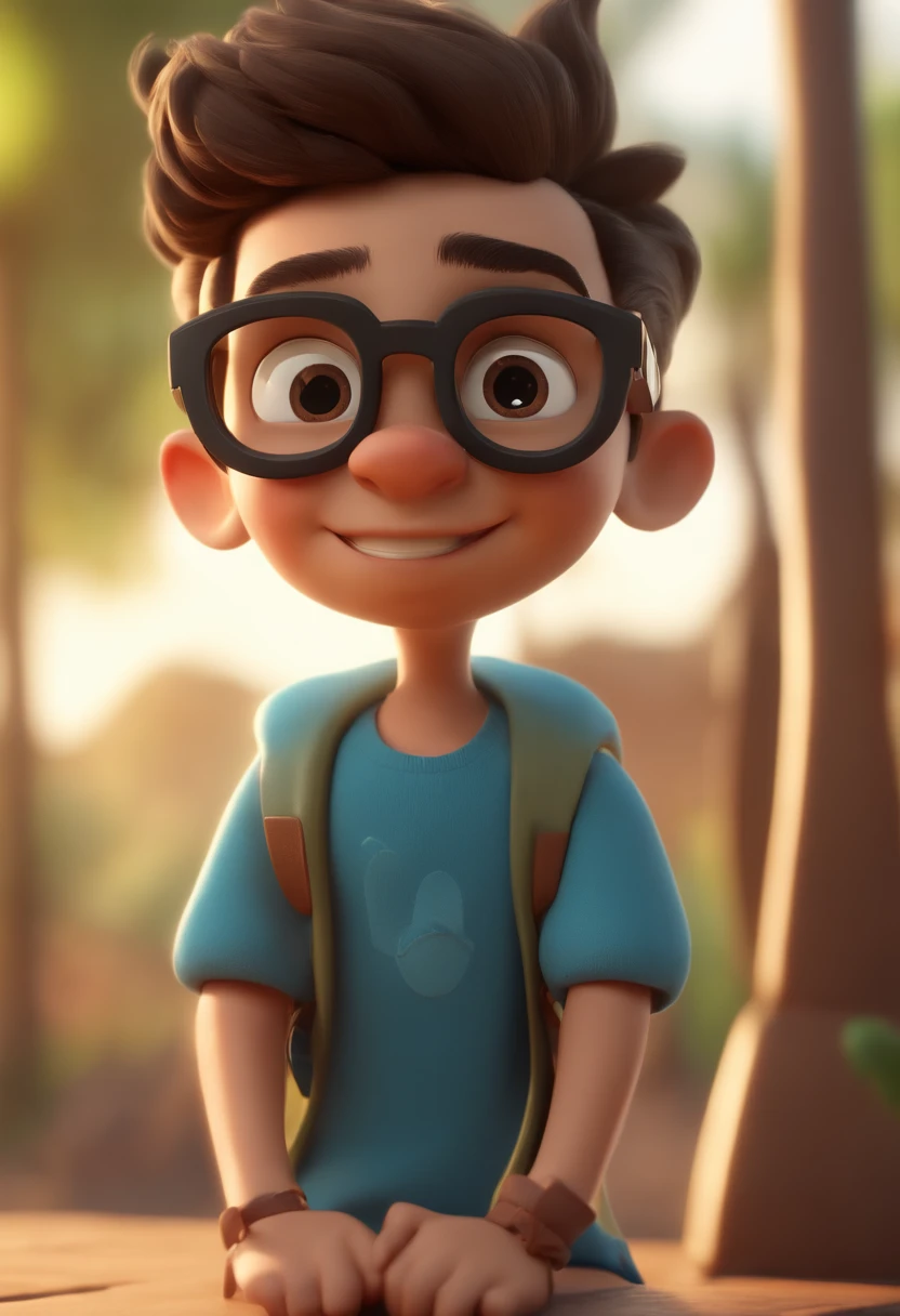 Cartoon character of a boy with blue glasses and a black t-shirt, animation character, Caractere estilizado, animation style rendering, 3D estilizado, Arnold Maya render, 3 d render stylized, toon render keyshot, Personagem 3D, Personagem 3D, 3d rendering stylized, 3 d character render, personagem de desenho animado, Pose de personagem, (Estilo Pixar) (master part:1.2) (Bokeh) (best quality) (pele detalhada) (textura detalhada) (8k) (argila) (Cinematic lighting) (foco nítido