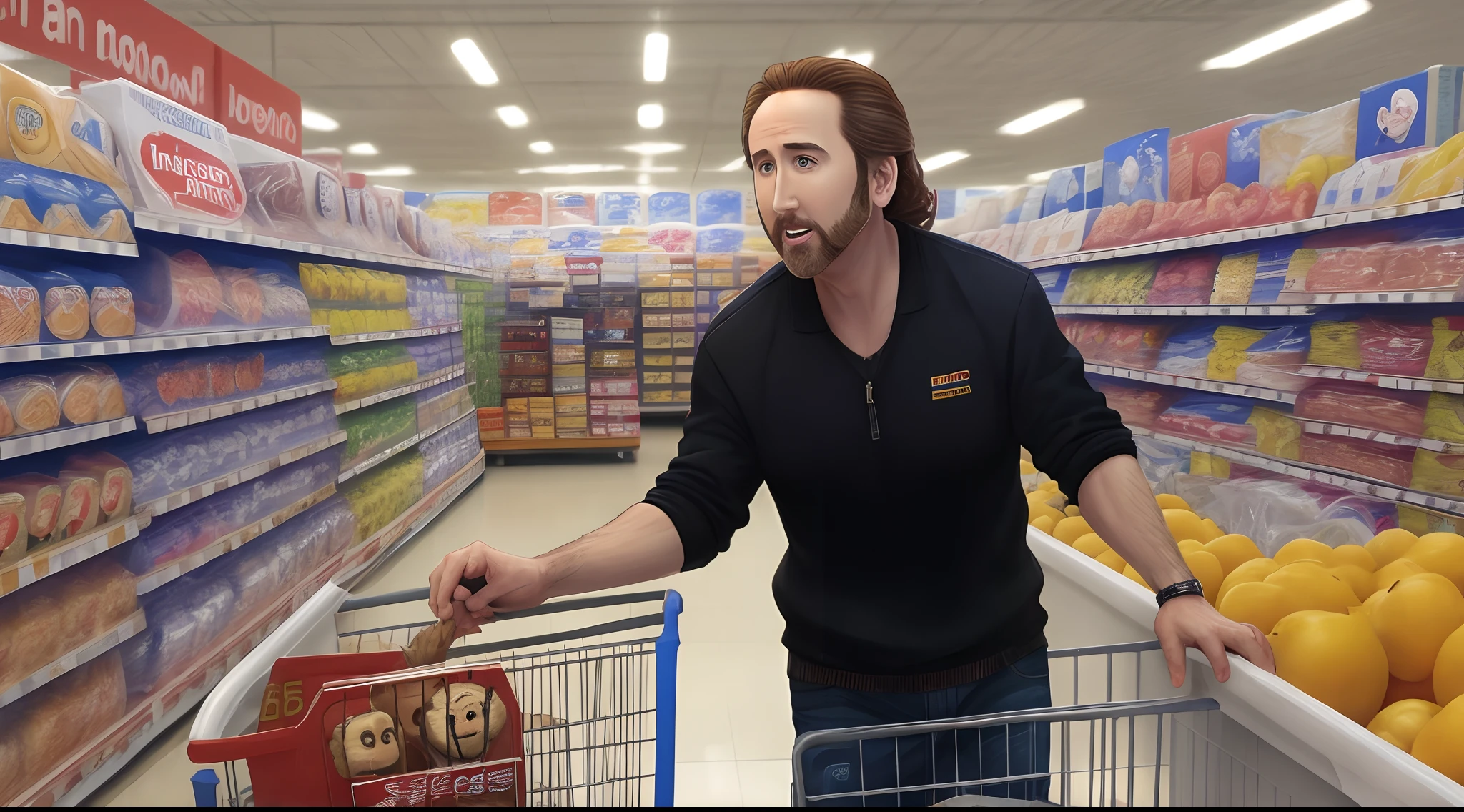 Nicolas Cage in Walmart with a monkey