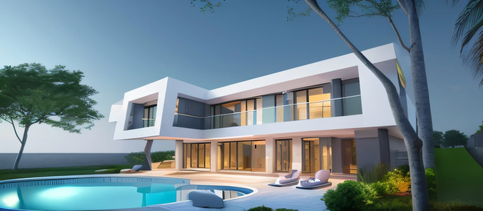 a rendering of a house with a pool and a patio, exterior design, concept house, contemporary house, front view dramatic, front facing view, conceptual rendering, large modern residence, d render, residential design, custom modern castle, mantra rendering, architectural concepts, architectural 3 d render, frontview, front view, vue 3d render, architectural render, all white render
