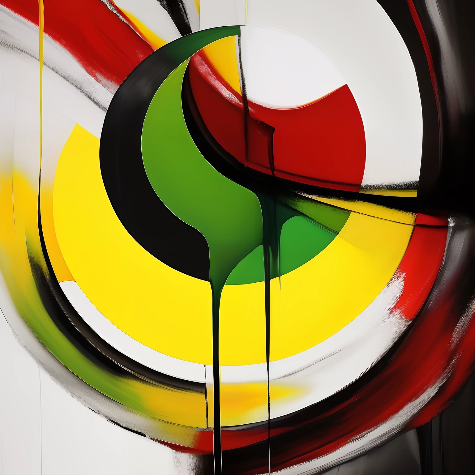Cercles d’art abstrait blanc noir gris jaune rouge vert color dripping