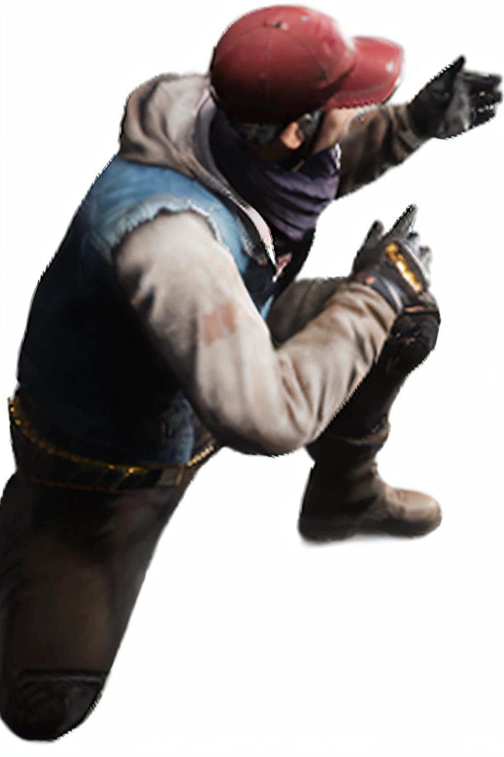 (Best quality, Ultra-detailed, Realistic:1.37), Sharpen graphics at low resolution, video game render, Severe JPEG artifacts are blurry, videogame still, video game render, 2D artwork, promotional art, denoised, 2D rendering, concept-art, videogame, Created using Photoshop, Imagery is available, concept-art, An Alaris man wearing a red helmet and a blue vest is holding a gun