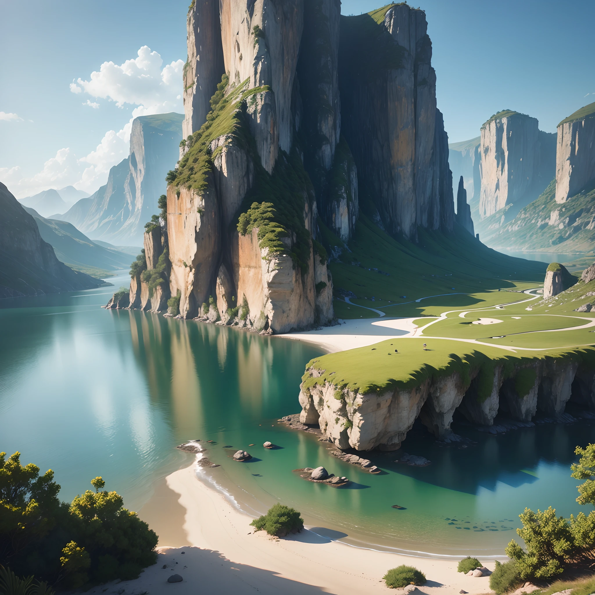 Calm place, Very pleasant, Beautiful, Gentle and beautifully landscaped. Photorealistic, 8K UHD, Studio Quality, A hyper-realistic, Maximum Detail, hefty, post processed, Photorealistic, Photorealistic, photoshopped, Photography, Detailed, Cinematic lighting, landscape, the panorama, Scenery, Ray tracing, cinema4d