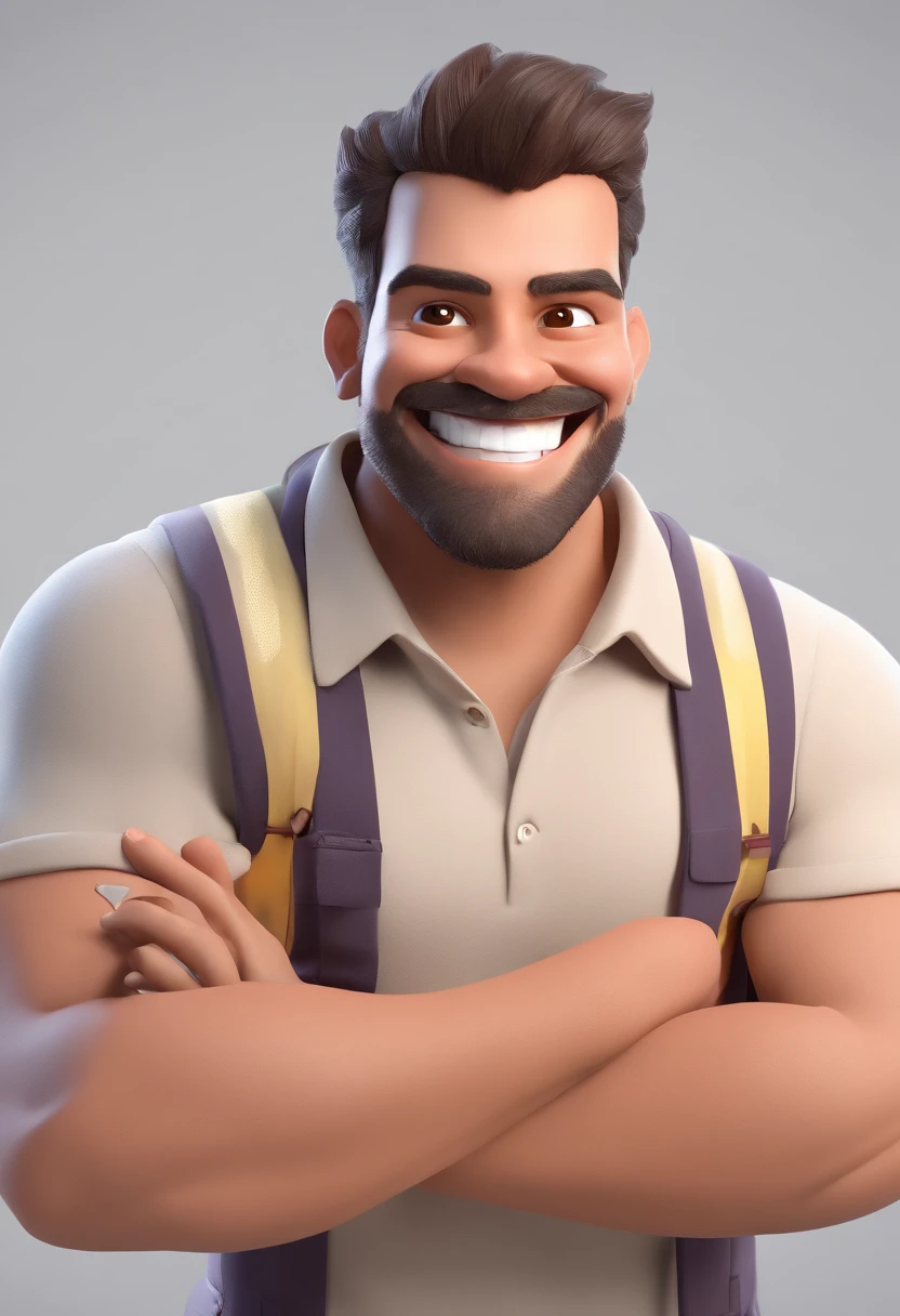 Smiling Man Illustration, sorriso insano, Homem de pele marrom com um sorriso gigante, happily smiling at the camera, sorriso atrevido, he's smiling, sorriso muito grande, Macho sorridente, foto de perfil headshot, rindo sorriso enorme, desenhando no estilo de Arte 3D, c4d, fundo de cor branco puro, estilo disney, estilo pixar render ilustracao Super Detalhe, 8k
