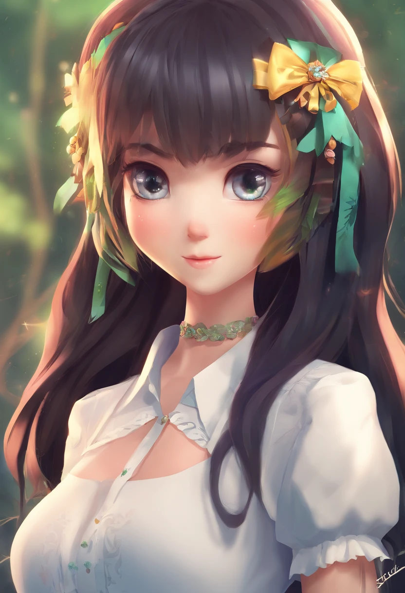 draped in flowing fabric, detailed, intricate, elegant, green sorceress robes, druid, vines, long brown hair, braids, flower crown, brown eyes, forest, looking up, falling leaves, eyeliner, make up, blush, freckles, ulzzang-6500-v1.1, necklace, shawl, wooden staff