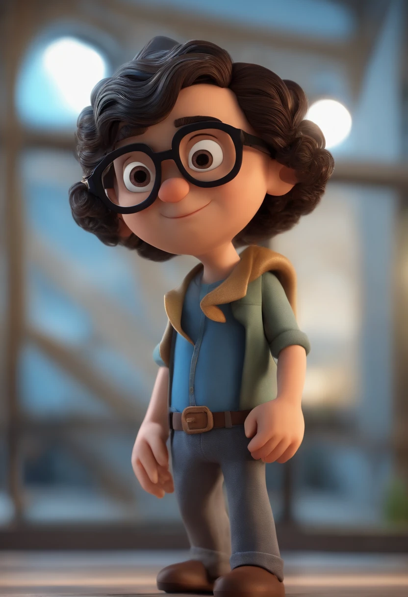 personagem dos desenhos animados de um homem jovem, com 34 anos, careca e com barba falhada, with black glasses and a blue shirt, animation character, Caractere estilizado, animation style rendering, 3D estilizado, Arnold Maya render, 3 d render stylized, toon render keyshot, Personagem 3D, Personagem 3D, 3d rendering stylized, 3 d character render, personagem de desenho animado, Personagem de close up, Pose de personagem, (Estilo Pixar) (master part:1.2) (Bokeh) (best quality) (pele detalhada) (textura detalhada) (8k) (argila) (Cinematic lighting) (foco nítido