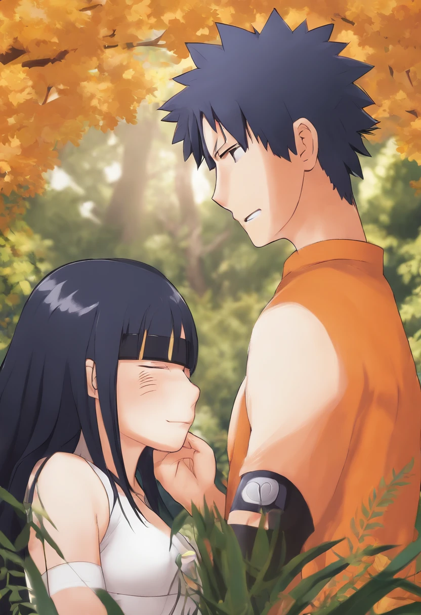 a girl having sex with a boy while cosplaying hinata