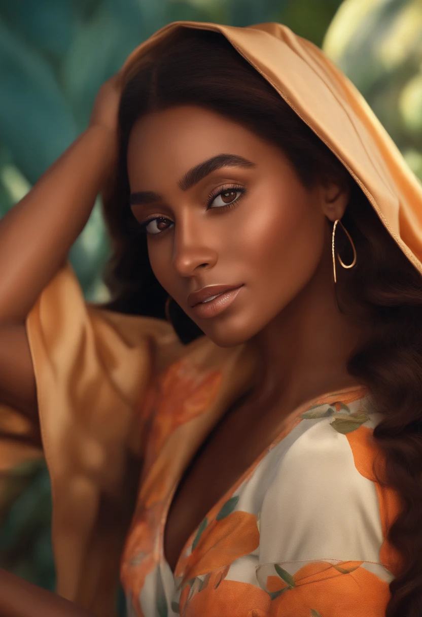 make a 3D Pixar style poster,of a tanned medium medium-skinned woman, cabelo longo liso, castanho, repartido ao meio, mandando beijinho