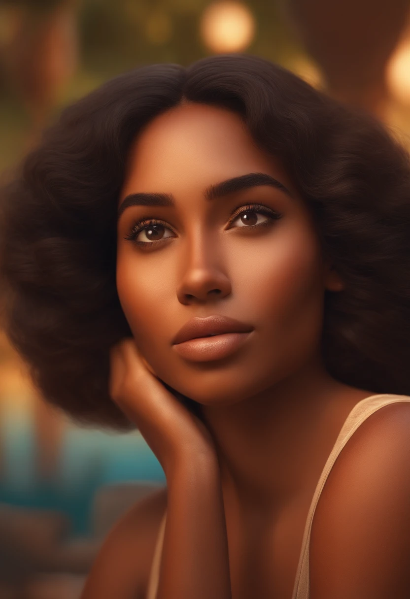 make a 3D Pixar style poster,of a tanned medium medium-skinned woman, cabelo longo liso, castanho, repartido ao meio, mandando beijinho